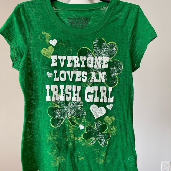 Rocker Girl Burnt out cap sleeve St. Patrick day shamrock Irish Tee Shirt Jr XXL - Picture 8 of 12
